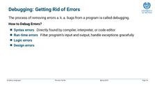 Programming Errors aka Bugs and Debugging by Theory of Programming